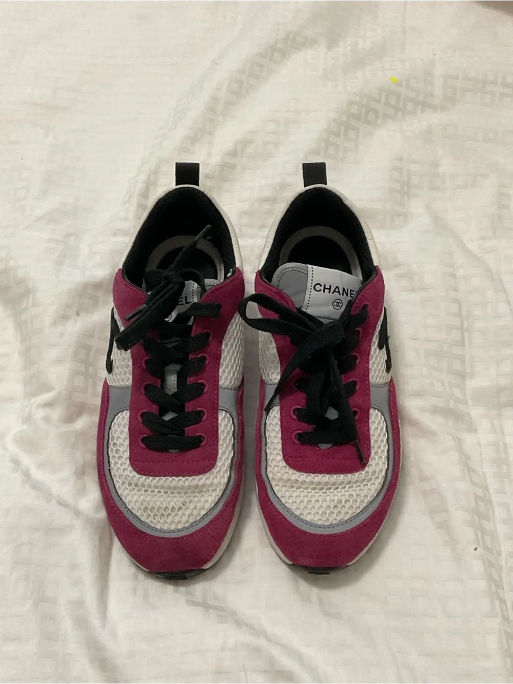 CHANEL Women's fuchsia and White Mesh Runner Sneakers 38